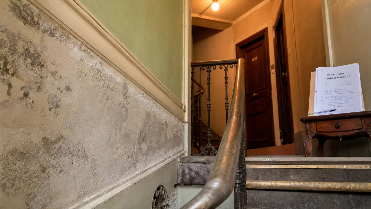 Cage d'escalier immeuble, sécurité incendie et matériaux de rénovation