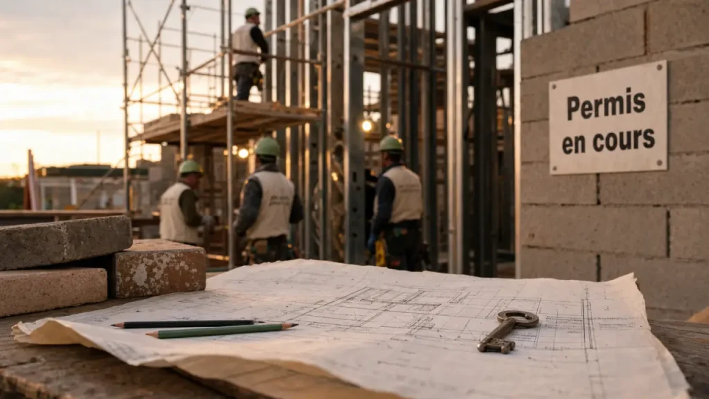 Construction immobilier entreprise : locaux professionnels en chantier, permis en cours