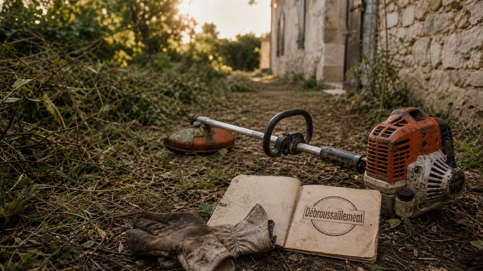 Débroussaillement ou débroussaillage : débroussailleuse sur chemin