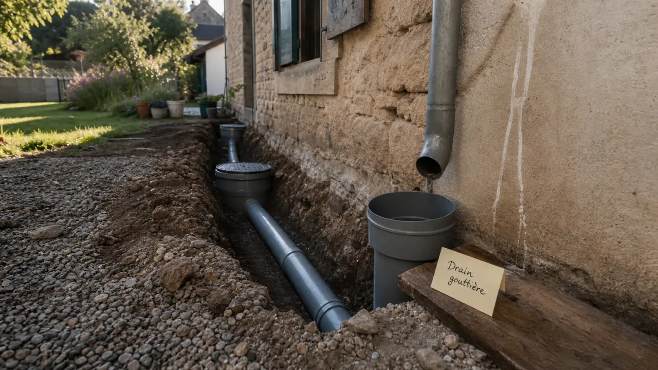 Drainage eau de pluie gouttière : tranchée, tuyaux et regards pour protéger la maison