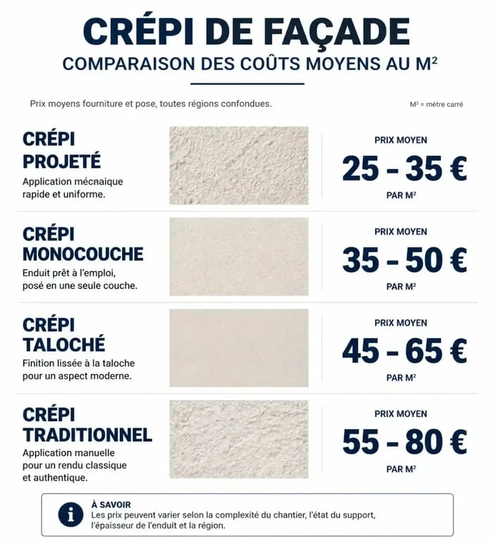 Comparatif des prix au m² pour le crépi d'une maison de 100m2 selon la technique choisie