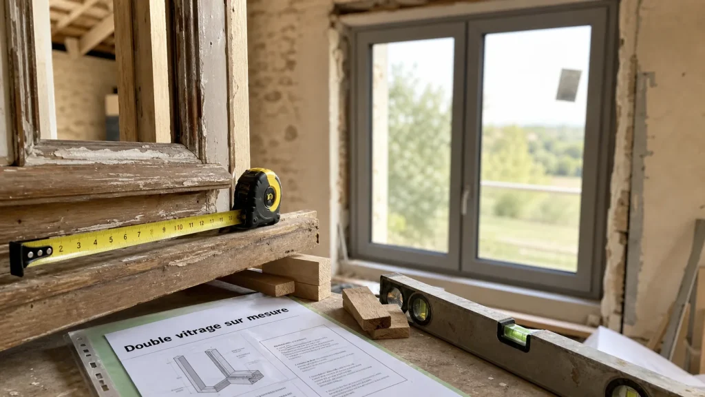 Fenetre double vitrage sur mesure : mesure sur une menuiserie bois, PVC et aluminium