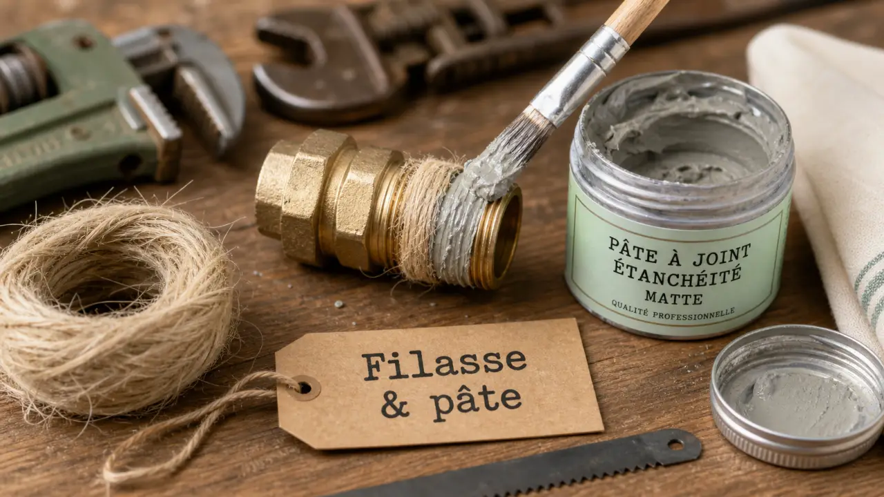 Filasse plomberie et pâte à joint sur filetage laiton