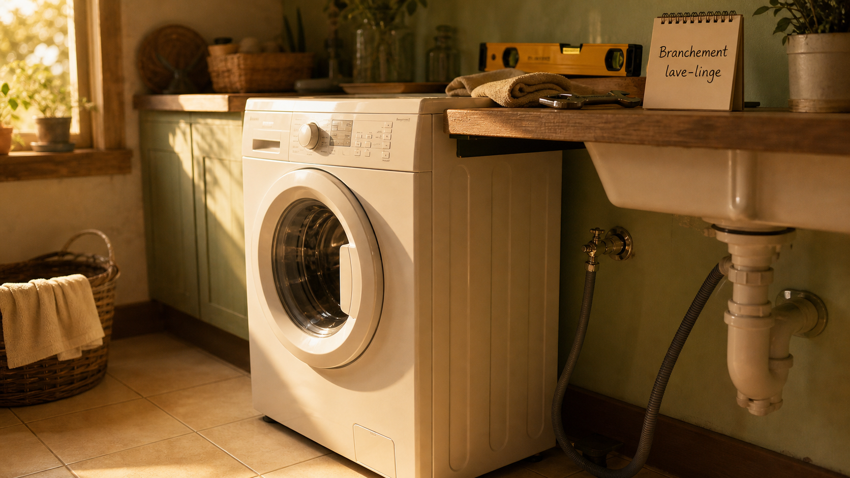 Lave linge branchement eau froide et évacuation, prise de terre