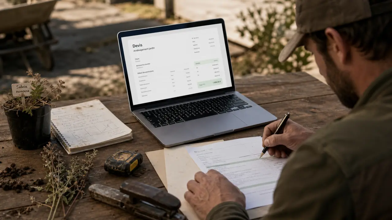 logiciel devis facture paysagiste : devis facture sur ordinateur au bureau