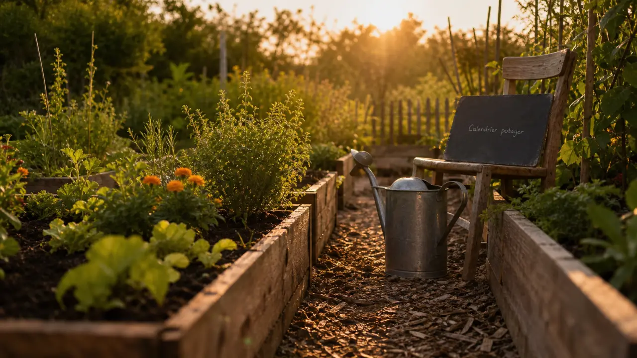 Mon jardin potager : semis en carrés, ardoise de calendrier potager