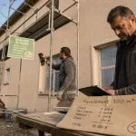 Prix ravalement façade maison 100m2 : enduit sur façade avec échafaudage