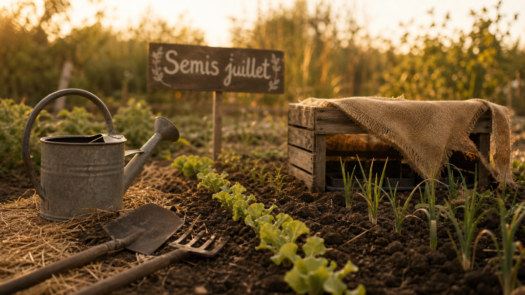 Que peut on planter dans le jardin en ce moment en juillet : semis pleine terre sous abri, jeunes plants et arrosoir