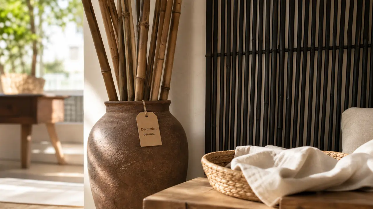 Décoration bambou intérieur naturelle, vase et cannes de bambou