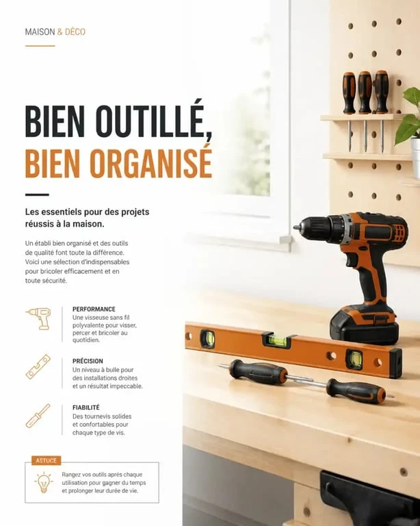 Outils de base pour le bricolage maison et l'aménagement intérieur
