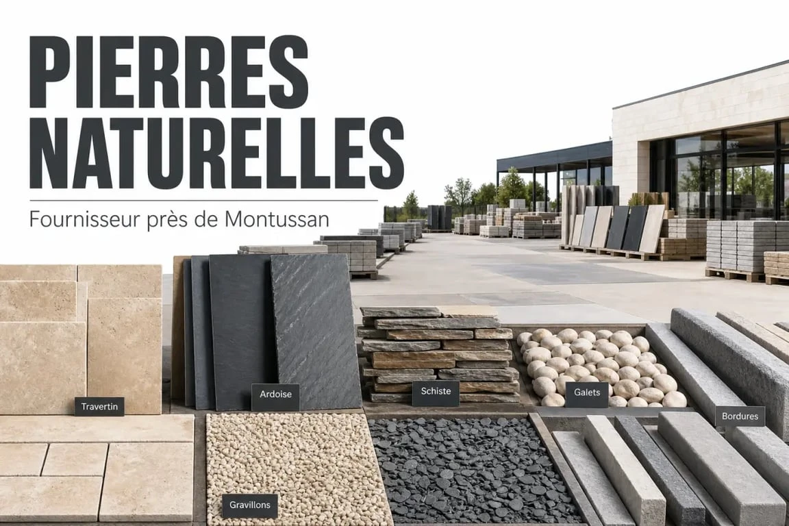 Fournisseur de pierres naturelles à Montussan déco avec travertin, ardoise, galets et gravillons en parc extérieur