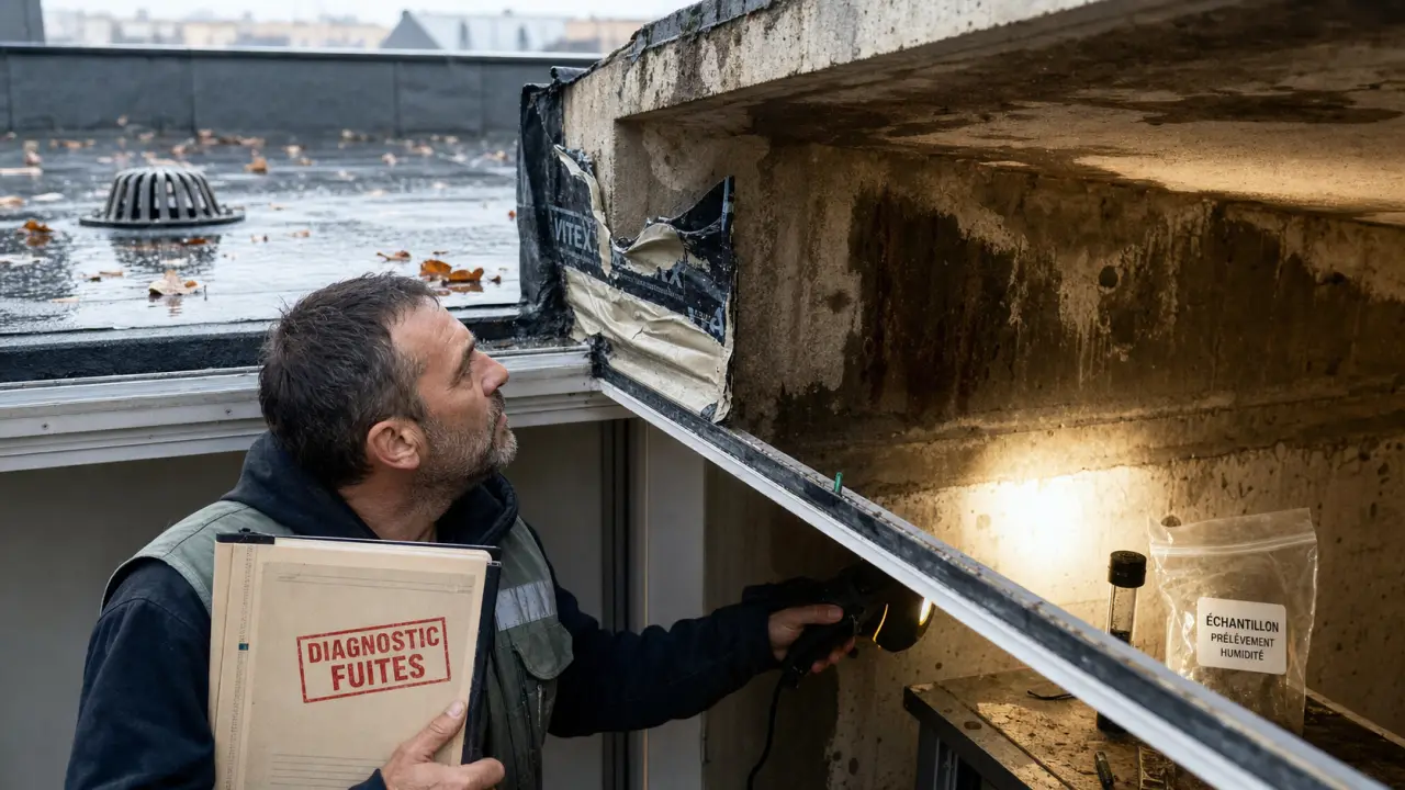 Technicien diagnostic fuite toiture terrasse, entreprise étanchéité Lyon