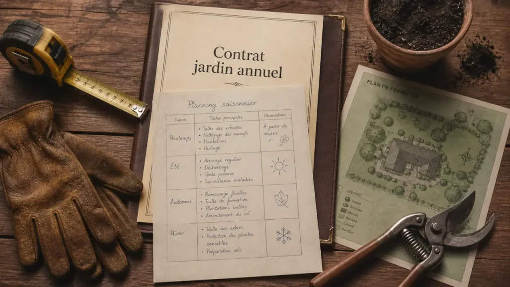 Exemple contrat entretien jardin annuel : calendrier et clauses de jardin