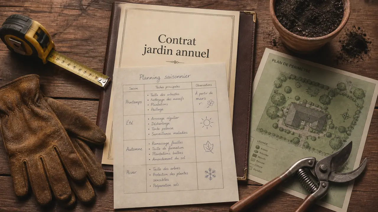Exemple contrat entretien jardin annuel : calendrier et clauses de jardin