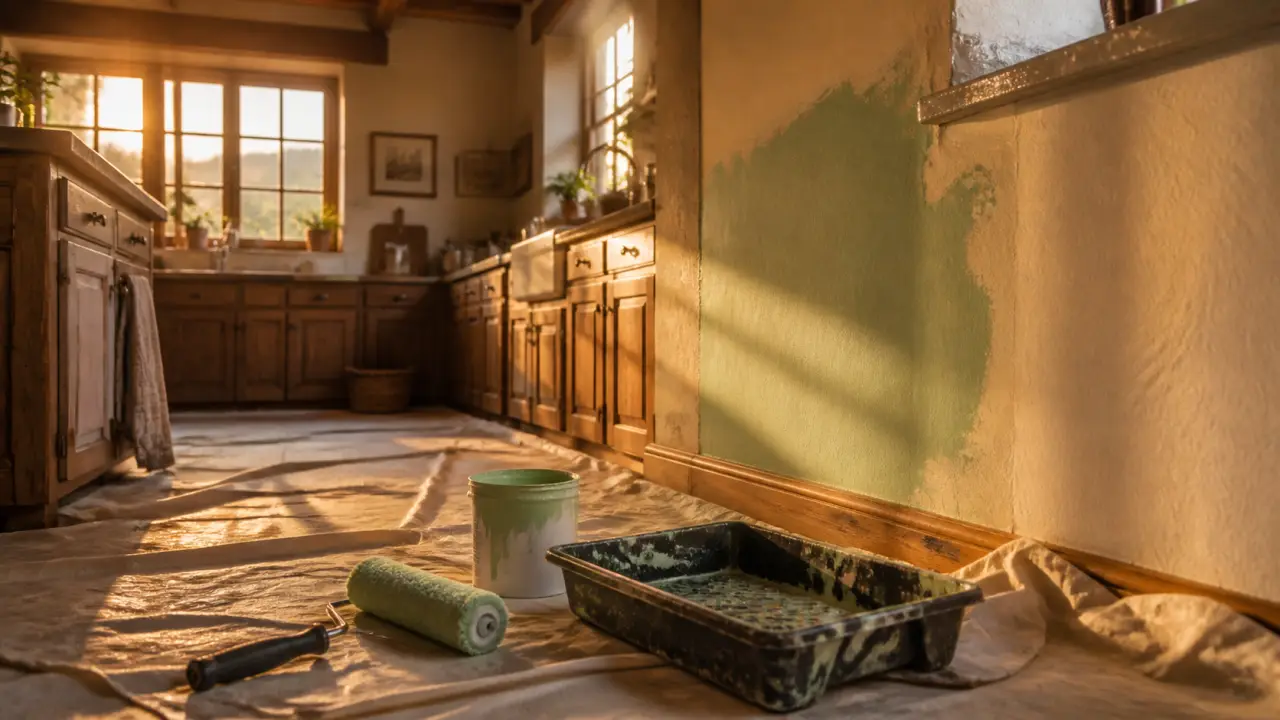 Peinture mur cuisine satin : rouleau, sous-couche et zones humides près de l’évier