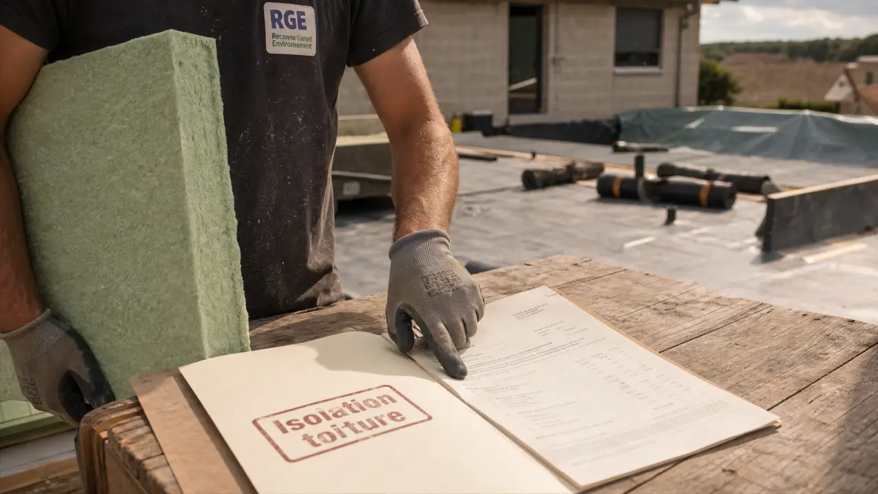 Prime rénovation toiture : artisan RGE posant une isolation de toiture