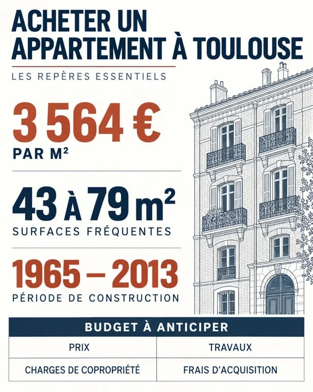 Repères chiffrés pour un achat appartement Toulouse : prix au m², surfaces et budget global