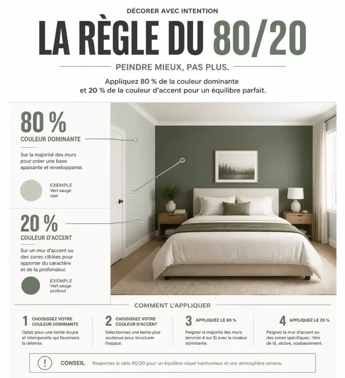 Infographie sur la règle du 80/20 pour la peinture mur chambre